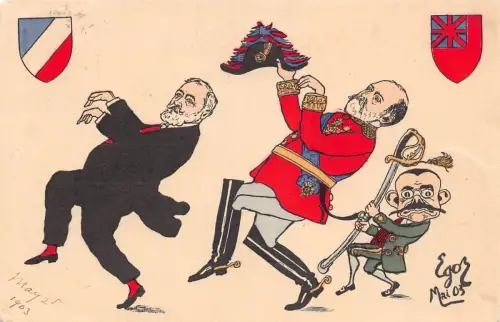 A876 Politische Satire 1903 Emile Loubet Edward VII Theophile Delcas Postkarte