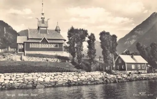 A874 Norwegen Balholm Sogn Kirche RPPC Vintage Postkarte