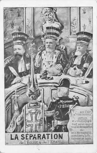 A876 Politische Satire Trennung Französische Staatskirche Doumer Loubet Postkarte