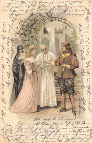 Hochzeit im Klosterpaar Mönch und Nonne Kunst Litho Vintage Postkarte