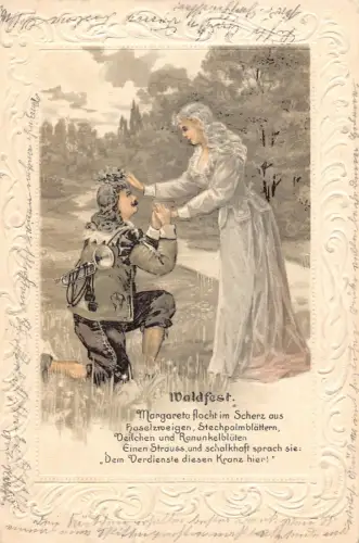 Kunst 1902 Waldgöttin Segen Soldat Trompete Gedicht Legende geprägte Postkarte