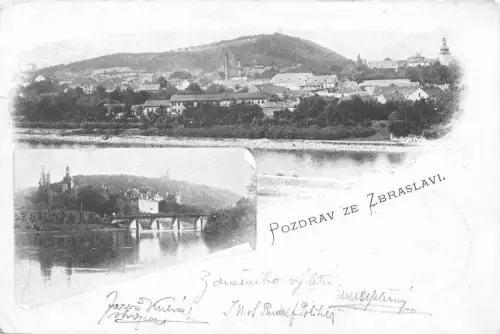 A061 Tschechien 1899 Pozdrav ze Zbraslavi Grüße Panorama Vintage Postkarte
