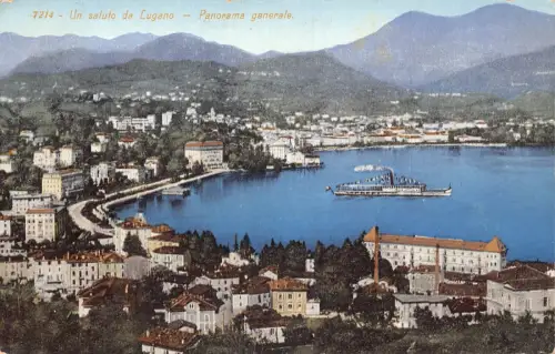 A060 Schweiz 1911 Lugano Panoramablick Dampfer Vintage Postkarte
