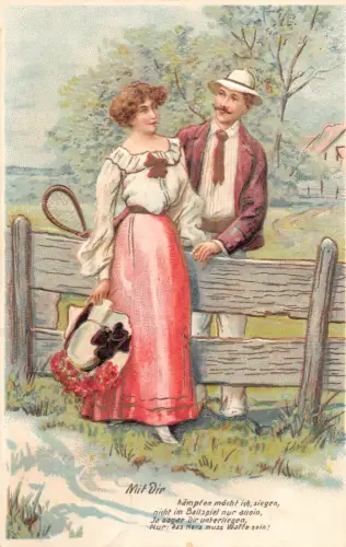 Kunst 1907 Tenisman Accosting Woman on Road Gedicht geprägte Postkarte
