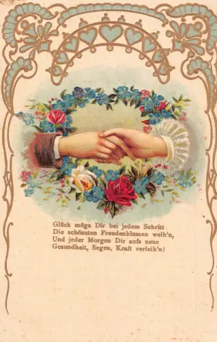 Hände-über Rosen und Vergissmeinnicht Blumen Herz Gedicht geprägte Postkarte