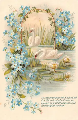 Grüße Vergissmeinnicht Blumen Lotus Schwäne See geprägte Postkarte