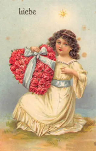 Liebe Engel Fürsorglich Herz aus Rosen Stern Prägung Postkarte