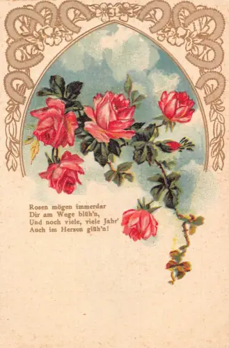 Romantisches Gedicht Rosen Hufeisen geprägte Postkarte