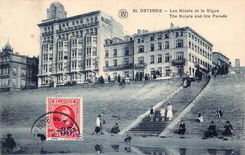 Belgien 1928 Ostende Hotels und Parade Majestätisches Schloss Postkarte