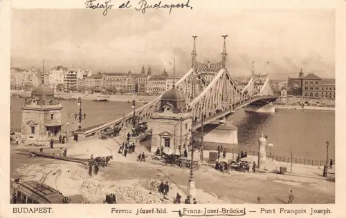 Ungarn 1926 Budapest Franz Jozsef Brücke versteckte Brücke Kutschen Postkarte