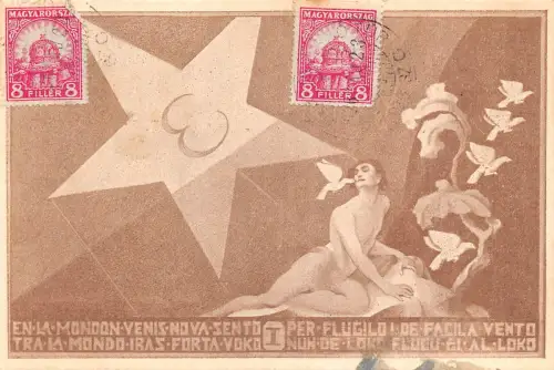 Esperanto Sprache Zamenhof 1926 Stern Vogel Kunst signiert Ernesto Gebauer Postkarte