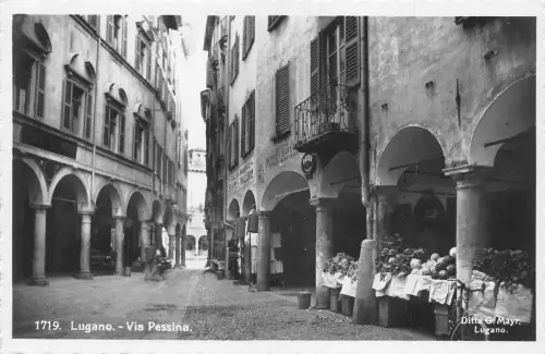 C008 Schweiz , Lugano-Via Pessina Vintage Postkarte
