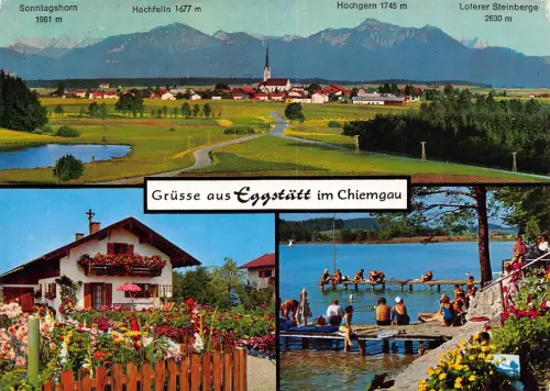 Deutschland 1990 Ort mit Hochfelln Hochgern Blumenschmuck Strandbad Postkarte C441