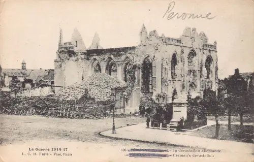 C010 Frankreich, Peronne, Deutsche Verwüstung 1. Weltkrieg Vintage Postkarte