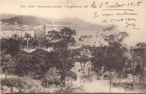 C010 Frankreich, Nizza, Nouveaux Jardin, 1915 alte Postkarte