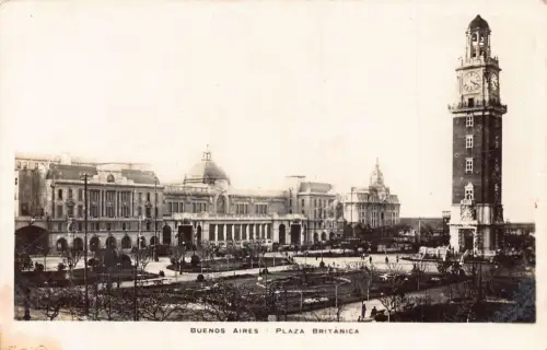 A877 Argentinien Buenos Aires Plaza Britanica Uhrturm RPPC Postkarte