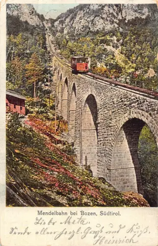 A063 Italien Bozen Standseilbahn auf Brücke Südtirol Berge Vintage AK