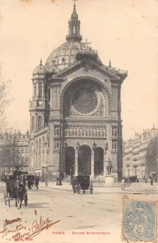 A063 Frankreich 1904 Paris St. Augustin Kirche Kutschen Pferd Vintage Postkarte