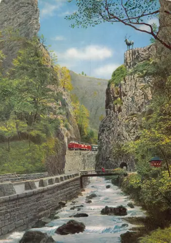 Bergblick Hirschsprung-Hoellental Schwarzwald Fluss Zug Postkarte