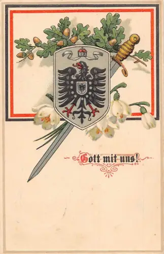 A062 Deutsches Wappen 1916 Adler Schneeglöckchen Schwert Eicheln 1.WK Prägepostkarte
