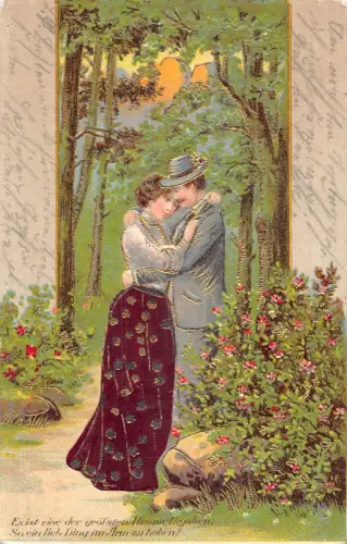 Paar Datierung im Wald goldene Details 1904 geprägte Postkarte