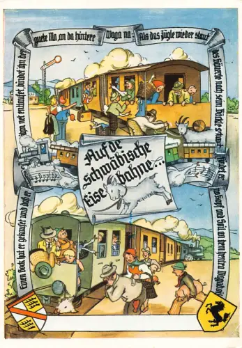 Deutschland Comic Werbung Schwäbische Eisebahne Zug Ziegengesang Postkarte