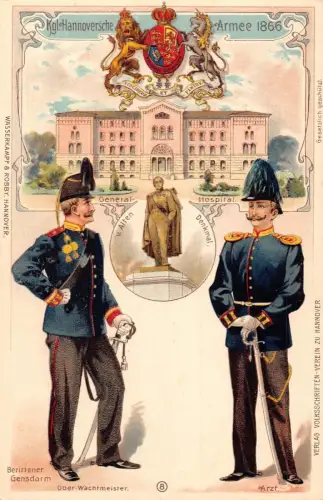 L003 Deutschland Hannover Armee Allgemeines Krankenhaus Uniformen Militär Litho Postkarte