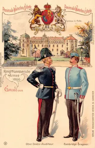 L003 Deutschland Halbinsel Waterloo Hannover Schloss Celle Militär Litho Postkarte