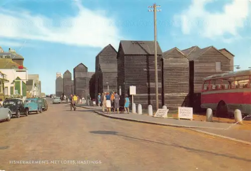 A883 England Fischernetz Lofts Hastings Vintage Postkarte