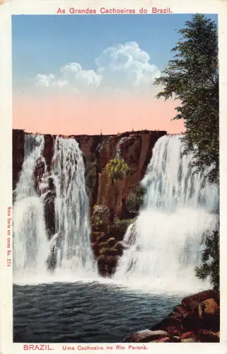 B621 Brasilien Uma Cachoeira no Rio Parana Wasserfall Vintage Postkarte