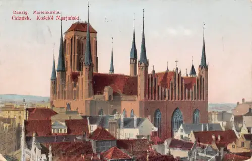 B622 Polen Danzig Danzig Marienkirche Kirche Vintage Postkarte