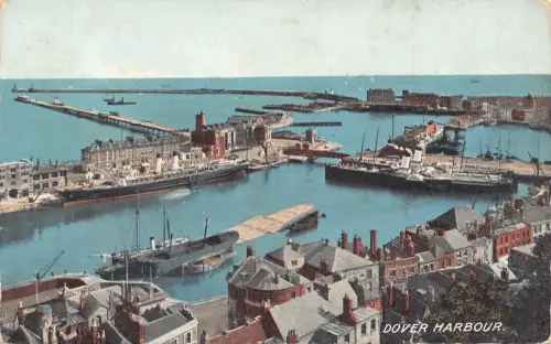 A886 England Dover Hafen Dampfschiffe Vintage Postkarte
