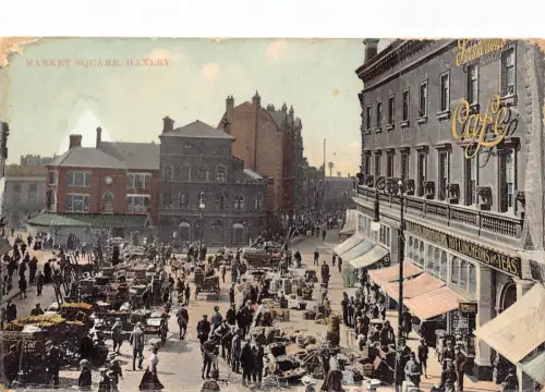 B623 England 1912 Hanley Market Square Cafe Mittagessen & Tee Vintage Postkarte