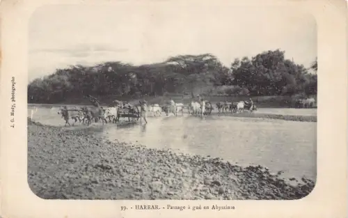 B634 Äthiopien Harrar Passage a gue en Abyssinie Ochsenkarren Vintage Postkarte