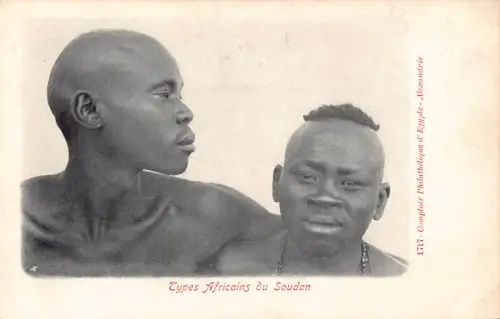 B635 Sudan Typen Afrikaner du Soudan Ureinwohner Männer Ethnisch Vintage Postkarte