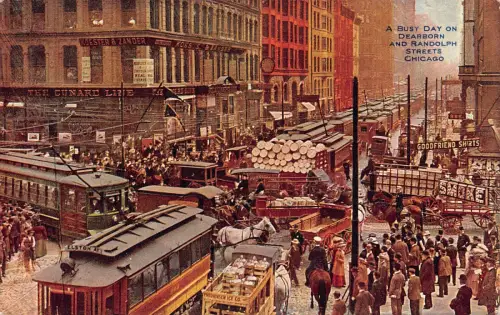 US Illinois Chicago Busy Day Deaborn St Tram Goodfriend Shirts Postkarte B958