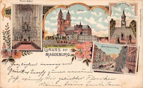 Deutschland 1898 Gruss aus Magdeburg Dom Chor Dom Kriegerdenkmal AK B963