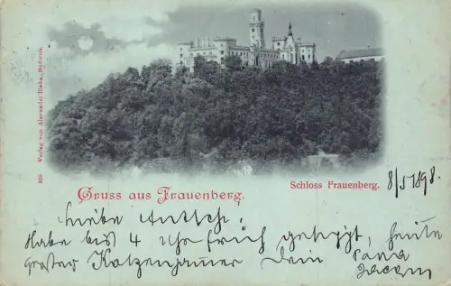 Tschechien 1898 Burg Hluboka Gruss aus Frauenberg Mondschein Postkarte B965