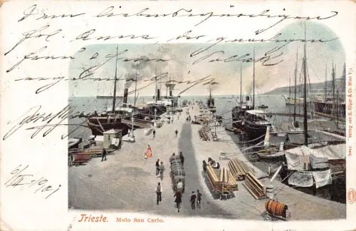 Italien 1901 Triest Molo San Carlo Dampfschiff Vintage Postkarte B965