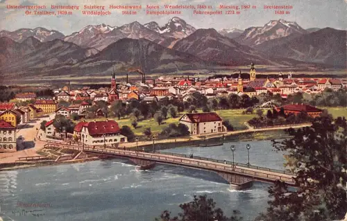 A060 Deutschland 1916 Feldpost 1. Weltkrieg Rosenheim Panorama Berggipfel Kunst Postkarte