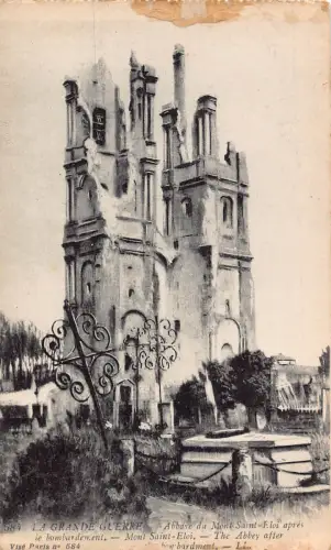 C011 Frankreich, Mont Saint-Eloi Die Abtei nach Bombardement, 1. Weltkrieg alte Postkarte