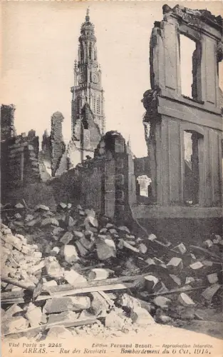 C011 Frankreich, Arras, Rue des Recollets Bombardement WWI Vintage Postkarte