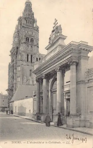 C012 Frankreich Touren L'Archeveche et la Kathedrale 1907 Vintage Postkarte
