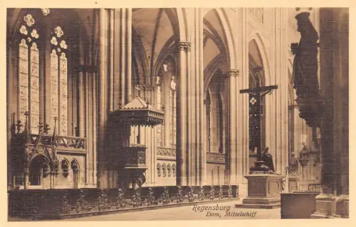 L318 Deutschland Regensburger Dom Mittelschiff Innenraum Vintage Postkarte