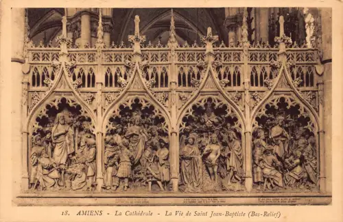 C014 Frankreich, Amiens La Cathedrale La Vie de Saint Jean Baptiste Vintage Postkarte