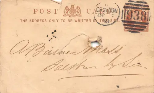 A058 England Croydon London 1878 Queen Victoria Half Penny Ganzsache