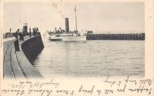 A058 Wales 1902 Ayr Pier Harbor Steamboat Vintage Postkarte