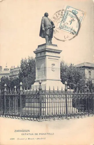 L142 Spanien Saragossa Estatua de Pignatelli Statue Vintage Postkarte