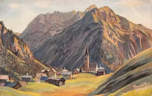 A074 Österreich Mittelberg Kleinen Walsertal Gemälde signiert Franz Luttler AK