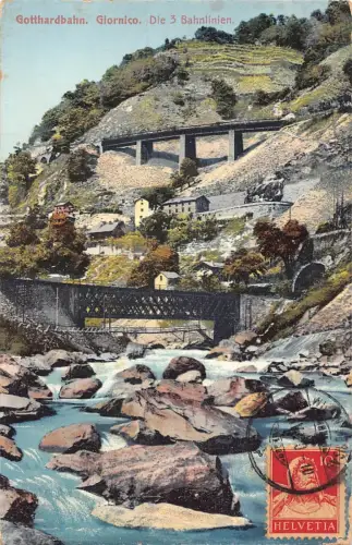 L144 Schweiz 1920 Gotthardbahn Giornico 3 Zug Eisenbahnen Fluss Postkarte